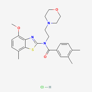 molecular formula C24H30ClN3O3S B2812880 N-(4-甲氧基-7-甲基苯并[d]噻唑-2-基)-3,4-二甲基-N-(2-吗啉基乙基)苯甲酰胺 盐酸盐 CAS No. 1215643-31-4