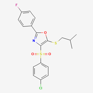 B2812887 4-((4-Chlorophenyl)sulfonyl)-2-(4-fluorophenyl)-5-(isobutylthio)oxazole CAS No. 850927-42-3