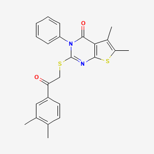 molecular formula C24H22N2O2S2 B2812908 2-[2-(3,4-二甲基苯基)-2-氧代乙基]硫代基-5,6-二甲基-3-苯基噻吩并[2,3-d]嘧啶-4-酮 CAS No. 708286-73-1