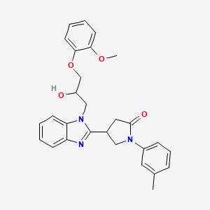 molecular formula C28H29N3O4 B2812949 4-(1-(2-羟基-3-(2-甲氧基苯氧基)丙基)-1H-苯并[1,2-d]咪唑-2-基)-1-(间甲苯基)吡咯啉-2-酮 CAS No. 1111182-66-1