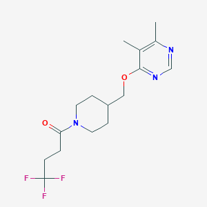 molecular formula C16H22F3N3O2 B2812985 1-(4-(((5,6-二甲基嘧啶-4-基)氧基)甲基哌啶-1-基)-4,4,4-三氟丁基)-酮 CAS No. 2320222-46-4