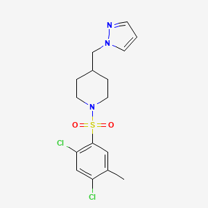 molecular formula C16H19Cl2N3O2S B2812993 4-((1H-pyrazol-1-yl)methyl)-1-((2,4-dichloro-5-methylphenyl)sulfonyl)piperidine CAS No. 1421444-39-4