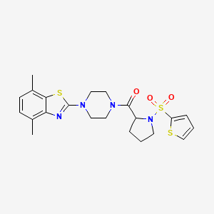 molecular formula C22H26N4O3S3 B2813024 (4-(4,7-二甲基苯并[d]噻唑-2-基)哌嗪-1-基)(1-(噻吩-2-基磺酰)吡咯烷-2-基)甲酮 CAS No. 1101878-87-8