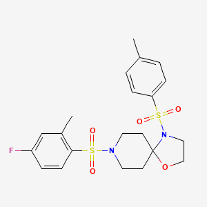molecular formula C21H25FN2O5S2 B2813031 8-((4-氟-2-甲基苯基)磺酰)-4-对甲苯基-1-氧杂-4,8-二氮杂螺[4.5]癸烷 CAS No. 898408-18-9