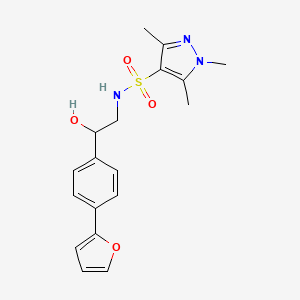 molecular formula C18H21N3O4S B2813033 2-[4-(furan-2-yl)phenyl]-2-hydroxy-S-(1,3,5-trimethyl-1H-pyrazol-4-yl)ethane-1-sulfonamido CAS No. 2097922-56-8