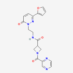 molecular formula C19H18N6O4 B2813037 N-(2-(3-(furan-2-yl)-6-oxopyridazin-1(6H)-yl)ethyl)-1-(pyrazine-2-carbonyl)azetidine-3-carboxamide CAS No. 1396758-00-1