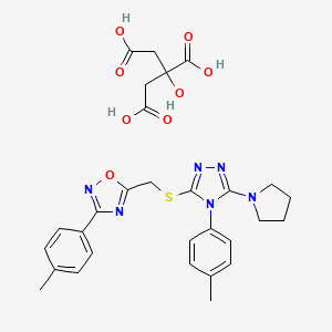 molecular formula C29H32N6O8S B2813038 2-Hydroxypropane-1,2,3-tricarboxylic acid;3-(4-methylphenyl)-5-[[4-(4-methylphenyl)-5-pyrrolidin-1-yl-1,2,4-triazol-3-yl]sulfanylmethyl]-1,2,4-oxadiazole CAS No. 2375269-66-0
