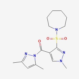 molecular formula C16H23N5O3S B2813041 1-({4-[(3,5-二甲基-1H-吡唑-1-基)甲酰]-1-甲基-1H-吡嘧啶-3-基}磺酰)氮杂庚烷 CAS No. 1989757-39-2