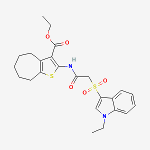molecular formula C24H28N2O5S2 B2813044 ethyl 2-(2-((1-ethyl-1H-indol-3-yl)sulfonyl)acetamido)-5,6,7,8-tetrahydro-4H-cyclohepta[b]thiophene-3-carboxylate CAS No. 686743-79-3