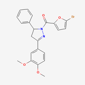 molecular formula C22H19BrN2O4 B2813045 1-(5-bromofuran-2-carbonyl)-3-(3,4-dimethoxyphenyl)-5-phenyl-4,5-dihydro-1H-pyrazole CAS No. 370846-92-7