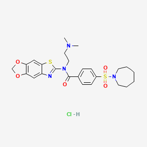 molecular formula C25H31ClN4O5S2 B2813052 N-([1,3]dioxolo[4',5':4,5]benzo[1,2-d]thiazol-6-yl)-4-(azepan-1-ylsulfonyl)-N-(2-(dimethylamino)ethyl)benzamide hydrochloride CAS No. 1321768-77-7