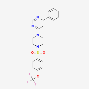 molecular formula C21H19F3N4O3S B2813053 4-Phenyl-6-(4-((4-(trifluoromethoxy)phenyl)sulfonyl)piperazin-1-yl)pyrimidine CAS No. 1351589-28-0