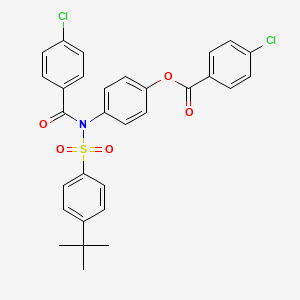 molecular formula C30H25Cl2NO5S B2813054 4-(N-((4-(tert-butyl)phenyl)sulfonyl)-4-chlorobenzamido)phenyl 4-chlorobenzoate CAS No. 448197-35-1