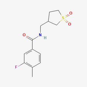 molecular formula C13H16FNO3S B2813069 N-[(1,1-Dioxothiolan-3-yl)methyl]-3-fluoro-4-methylbenzamide CAS No. 2181496-79-5