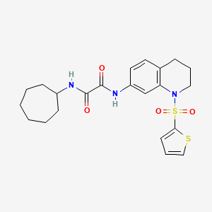molecular formula C22H27N3O4S2 B2813091 N1-环庚基-N2-(1-(噻吩-2-基磺酰)-1,2,3,4-四氢喹啉-7-基)草酰胺 CAS No. 898414-15-8
