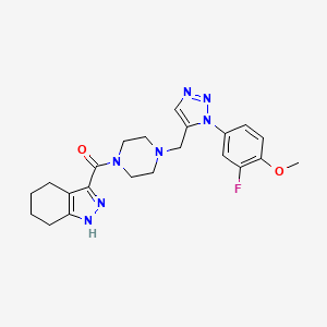 molecular formula C22H26FN7O2 B2813095 3-[(4-{[1-(3-fluoro-4-methoxyphenyl)-1H-1,2,3-triazol-5-yl]methyl}piperazin-1-yl)carbonyl]-4,5,6,7-tetrahydro-1H-indazole CAS No. 1396859-18-9