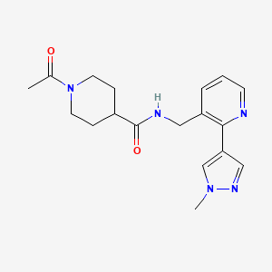 molecular formula C18H23N5O2 B2813113 1-acetyl-N-((2-(1-methyl-1H-pyrazol-4-yl)pyridin-3-yl)methyl)piperidine-4-carboxamide CAS No. 2034610-30-3