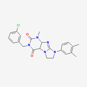 molecular formula C23H22ClN5O2 B2813139 3-[(3-chlorophenyl)methyl]-8-(3,4-dimethylphenyl)-1-methyl-1H,2H,3H,4H,6H,7H,8H-imidazo[1,2-g]purine-2,4-dione CAS No. 872843-00-0