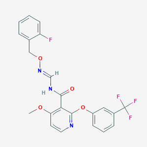 molecular formula C22H17F4N3O4 B2813149 N-({[(2-fluorobenzyl)oxy]imino}methyl)-4-methoxy-2-[3-(trifluoromethyl)phenoxy]nicotinamide CAS No. 478262-39-4