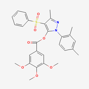 molecular formula C28H28N2O7S B2813153 1-(2,4-dimethylphenyl)-3-methyl-4-(phenylsulfonyl)-1H-pyrazol-5-yl 3,4,5-trimethoxybenzoate CAS No. 851094-33-2