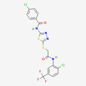 molecular formula C18H11Cl2F3N4O2S2 B2813157 4-chloro-N-[5-[2-[2-chloro-5-(trifluoromethyl)anilino]-2-oxoethyl]sulfanyl-1,3,4-thiadiazol-2-yl]benzamide CAS No. 392299-02-4