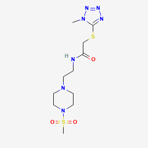 molecular formula C11H21N7O3S2 B2813160 2-((1-methyl-1H-tetrazol-5-yl)thio)-N-(2-(4-(methylsulfonyl)piperazin-1-yl)ethyl)acetamide CAS No. 1206996-77-1