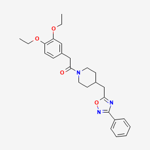 molecular formula C26H31N3O4 B2813164 1-[(3,4-Diethoxyphenyl)acetyl]-4-[(3-phenyl-1,2,4-oxadiazol-5-yl)methyl]piperidine CAS No. 1775399-45-5