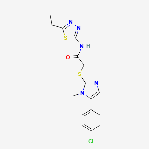 molecular formula C16H16ClN5OS2 B2813181 2-((5-(4-氯苯基)-1-甲基-1H-咪唑-2-基)硫代)-N-(5-乙基-1,3,4-噻二唑-2-基)乙酰胺 CAS No. 921816-74-2