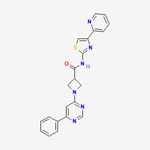 molecular formula C22H18N6OS B2813188 1-(6-苯基嘧啶-4-基)-N-(4-(吡啶-2-基)噻唑-2-基)氮杂环丁烷-3-甲酰胺 CAS No. 2034619-74-2