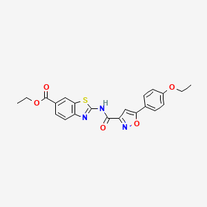 molecular formula C22H19N3O5S B2813190 乙酸-2-(5-(4-乙氧苯基)异噁唑-3-基甲酰基)苯并[d]噻唑-6-甲酸乙酯 CAS No. 898515-42-9