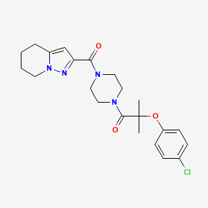 molecular formula C22H27ClN4O3 B2813191 2-(4-氯苯氧基)-2-甲基-1-(4-(4,5,6,7-四氢吡唑并[1,5-a]吡啶-2-甲酰)哌嗪-1-基)丙酮 CAS No. 2034263-30-2
