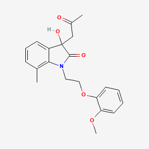 molecular formula C21H23NO5 B2813192 3-羟基-1-(2-(2-甲氧基苯氧基)乙基)-7-甲基-3-(2-氧代丙基)吲哚-2-酮 CAS No. 879046-06-7