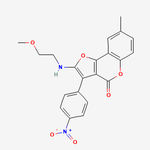 molecular formula C21H18N2O6 B2813208 2-((2-甲氧基乙基)氨基)-8-甲基-3-(4-硝基苯基)-4H-呋[3,2-c]咔唑-4-酮 CAS No. 923675-69-8
