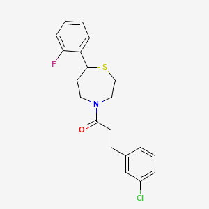 molecular formula C20H21ClFNOS B2813209 3-(3-Chlorophenyl)-1-(7-(2-fluorophenyl)-1,4-thiazepan-4-yl)propan-1-one CAS No. 1704520-27-3