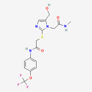 molecular formula C16H17F3N4O4S B2813212 2-((5-(羟甲基)-1-(2-(甲基氨基)-2-氧代乙基)-1H-咪唑-2-基)硫)-N-(4-(三氟甲氧基)苯基)乙酰胺 CAS No. 921562-87-0