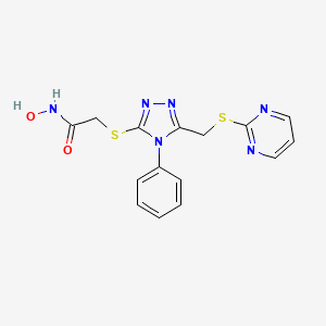 molecular formula C15H14N6O2S2 B2813215 N-羟基-2-((4-苯基-5-((嘧啶-2-基硫基)甲基)-4H-1,2,4-三唑-3-基)硫基)乙酰胺 CAS No. 878065-60-2