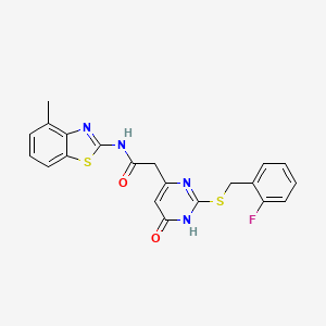 molecular formula C21H17FN4O2S2 B2813219 2-(2-((2-氟苄基)硫基)-6-氧代-1,6-二氢嘧啶-4-基)-N-(4-甲基苯并[d]噻唑-2-基)乙酰胺 CAS No. 1105240-91-2