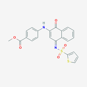 molecular formula C22H16N2O5S2 B281324 Methyl 4-({1-oxo-4-[(2-thienylsulfonyl)imino]-1,4-dihydro-2-naphthalenyl}amino)benzoate 