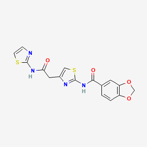 molecular formula C16H12N4O4S2 B2813254 N-(4-(2-oxo-2-(thiazol-2-ylamino)ethyl)thiazol-2-yl)benzo[d][1,3]dioxole-5-carboxamide CAS No. 921520-36-7