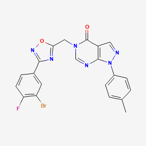 molecular formula C21H14BrFN6O2 B2813262 5-((3-(3-溴-4-氟苯基)-1,2,4-噁二唑-5-基)甲基)-1-(对甲苯基)-1H-吡唑并[3,4-d]嘧啶-4(5H)-酮 CAS No. 1031966-06-9