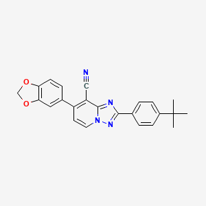 molecular formula C24H20N4O2 B2813271 7-(1,3-苯并二氧杂环[5.5.1]二烯-5-基)-2-[4-(叔丁基)苯基][1,2,4]三唑并[1,5-a]吡啶-8-碳腈 CAS No. 860650-45-9