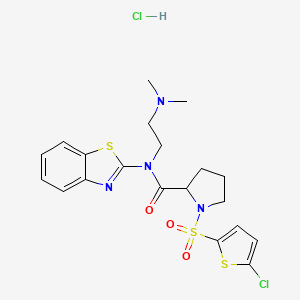 molecular formula C20H24Cl2N4O3S3 B2813279 N-(苯并[d]噻唑-2-基)-1-((5-氯噻吩-2-基)磺酰)-N-(2-(二甲胺基)乙基)吡咯啉-2-甲酰胺盐酸盐 CAS No. 1323107-89-6