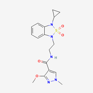 molecular formula C17H21N5O4S B2813282 N-[2-(3-cyclopropyl-2,2-dioxo-1,3-dihydro-2lambda6,1,3-benzothiadiazol-1-yl)ethyl]-3-methoxy-1-methyl-1H-pyrazole-4-carboxamide CAS No. 2097921-14-5