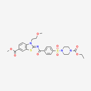 molecular formula C26H30N4O8S2 B2813286 (Z)-methyl 2-((4-((4-(ethoxycarbonyl)piperazin-1-yl)sulfonyl)benzoyl)imino)-3-(2-methoxyethyl)-2,3-dihydrobenzo[d]thiazole-6-carboxylate CAS No. 864975-37-1