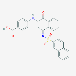 molecular formula C27H18N2O5S B281330 4-({4-[(2-Naphthylsulfonyl)imino]-1-oxo-1,4-dihydro-2-naphthalenyl}amino)benzoic acid 