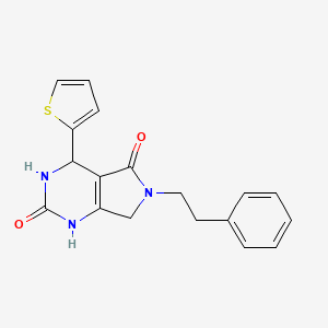 molecular formula C18H17N3O2S B2813331 6-phenethyl-4-(thiophen-2-yl)-3,4,6,7-tetrahydro-1H-pyrrolo[3,4-d]pyrimidine-2,5-dione CAS No. 931592-12-0