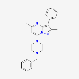 molecular formula C25H27N5 B2813334 7-(4-Benzylpiperazin-1-yl)-2,5-dimethyl-3-phenylpyrazolo[1,5-a]pyrimidine CAS No. 850751-32-5