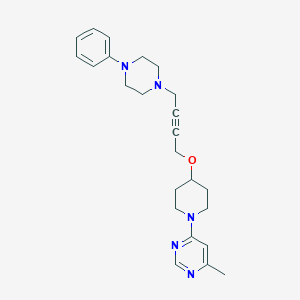 molecular formula C24H31N5O B2813344 4-Methyl-6-(4-{[4-(4-phenylpiperazin-1-yl)but-2-yn-1-yl]oxy}piperidin-1-yl)pyrimidine CAS No. 2415621-71-3