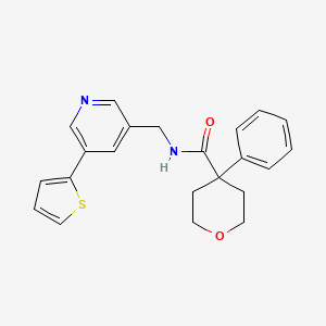 molecular formula C22H22N2O2S B2813352 4-phenyl-N-((5-(thiophen-2-yl)pyridin-3-yl)methyl)tetrahydro-2H-pyran-4-carboxamide CAS No. 2034491-93-3