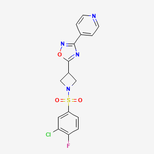 molecular formula C16H12ClFN4O3S B2813356 5-(1-((3-Chloro-4-fluorophenyl)sulfonyl)azetidin-3-yl)-3-(pyridin-4-yl)-1,2,4-oxadiazole CAS No. 1251682-03-7